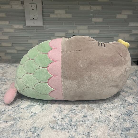 GUND Pusheen Mermaid Cat Plush Stuffed Animal  12" Gray Tabby with Starfish Bow - Picture 4 of 5